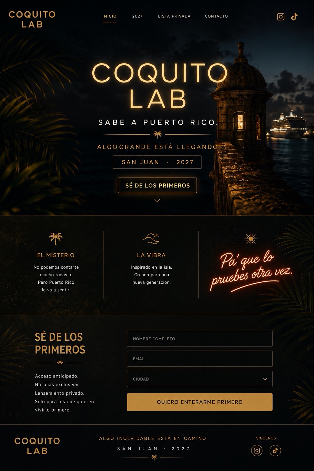 Coquito Lab. Sabe a Puerto Rico. Algo grande está llegando. San Juan 2027.